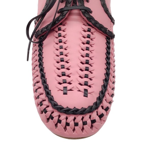 PRADA PINK / BLACK 2019 WOVEN LACE-UP MOCCASINS / FLATS - Picture 5 of 8